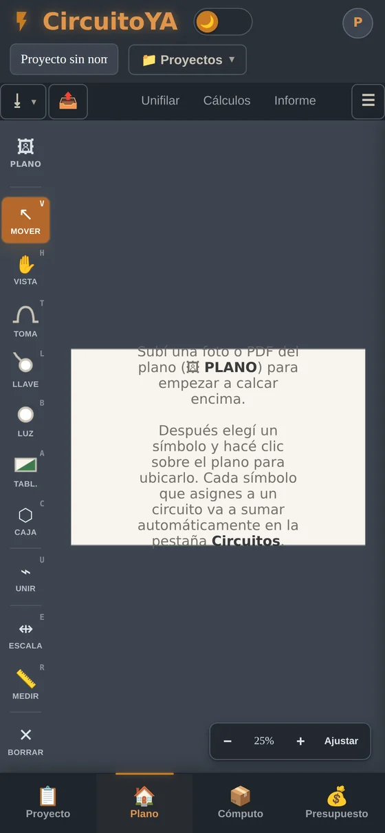 CircuitoYA en un celular, con la botonera de pasos al pie de la pantalla
